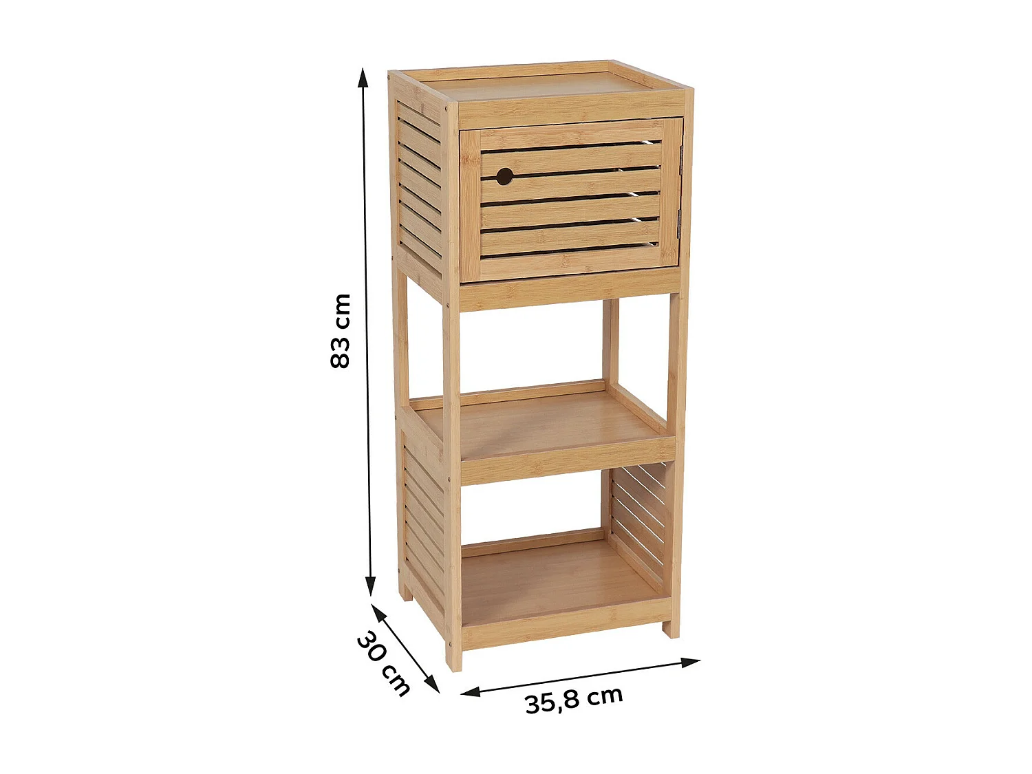 Meuble de rangement 1 Porte et 2 Etagères H 83 cm - Naturel