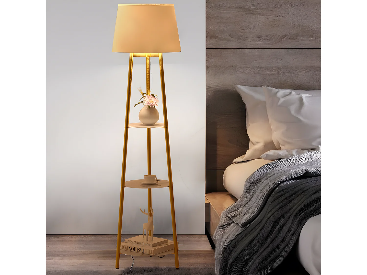 Lampadaire tripode marbre scandinave - LED à couleur changeante - H159cm - Lampadaire sur pied - doré