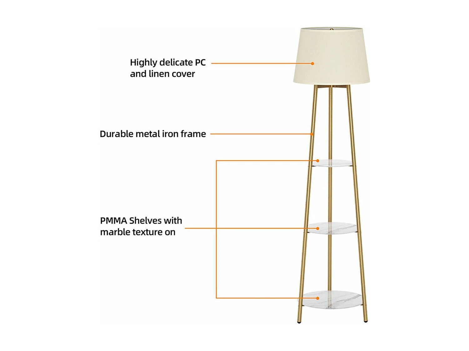 Lampadaire tripode marbre scandinave - LED à couleur changeante - H159cm - Lampadaire sur pied - doré