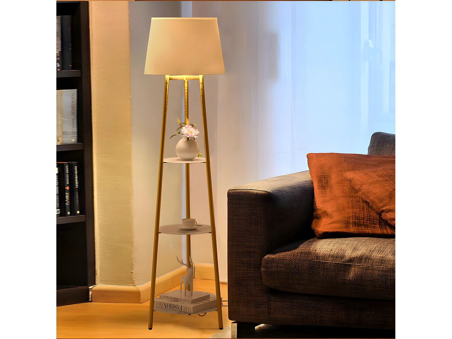 Lampadaire tripode marbre scandinave - LED à couleur changeante - H159cm - Lampadaire sur pied - doré