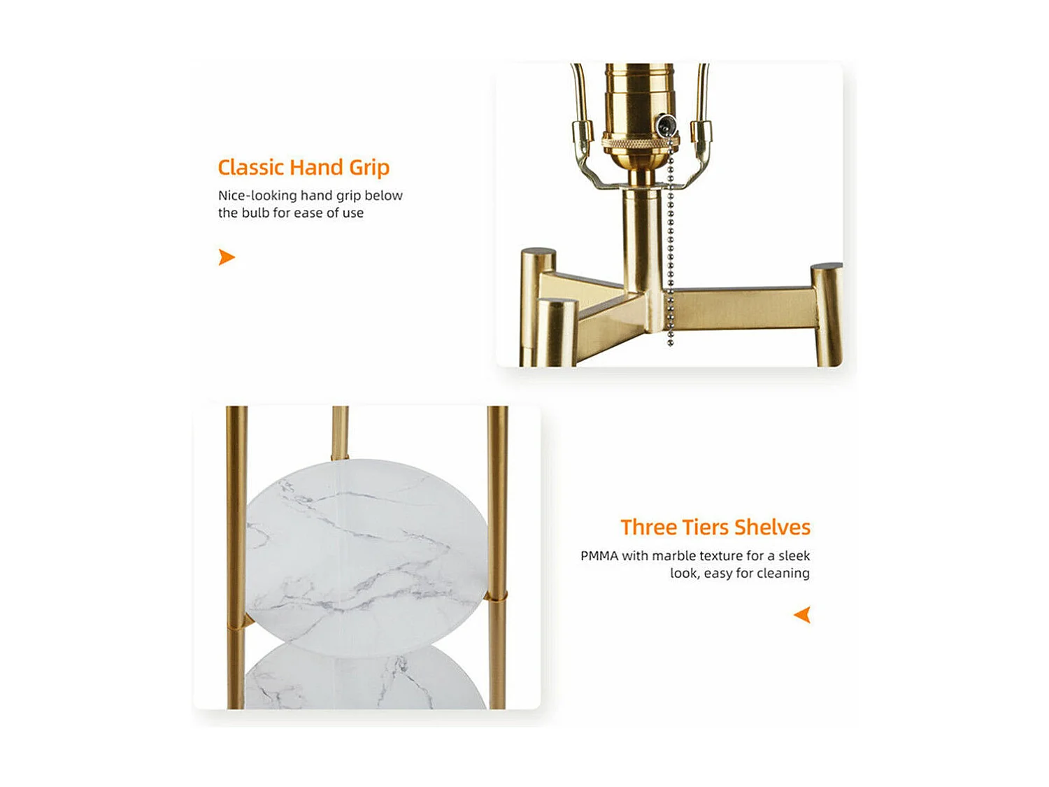 Lampadaire tripode marbre scandinave - LED à couleur changeante - H159cm - Lampadaire sur pied - doré