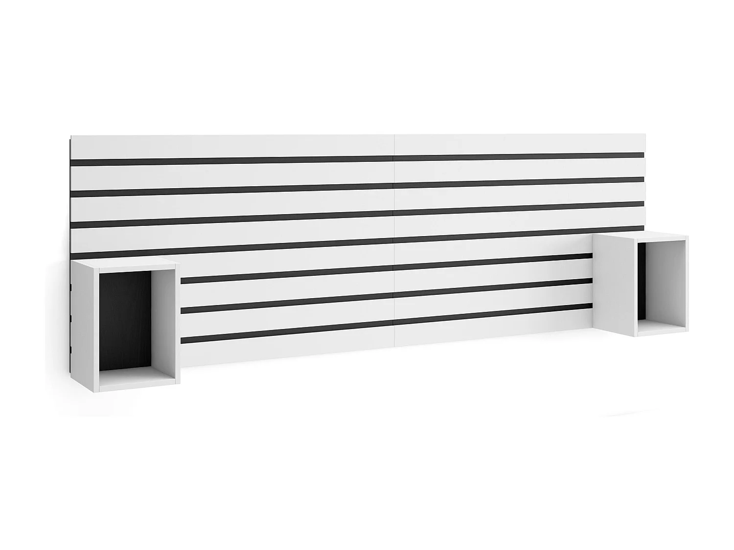 Hoofdeinde, Nachtkastjes, 214x70x3cm, Bed van 135,140,150,160cm, Lamellenwand, Wit