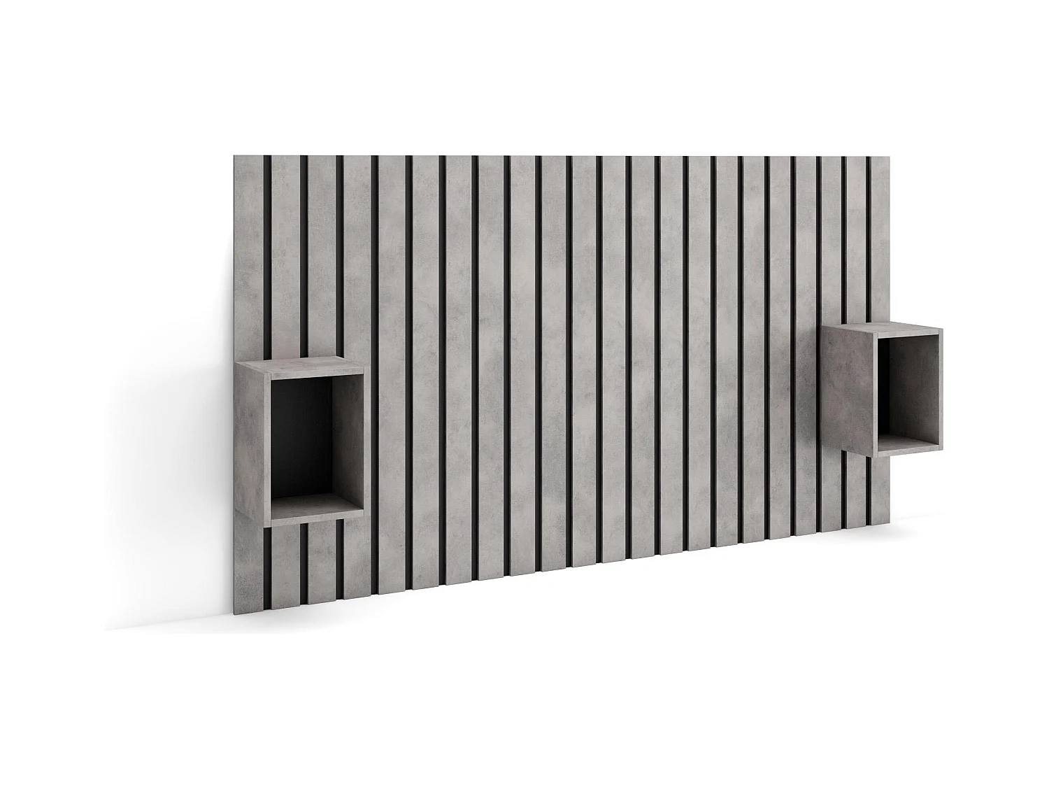 Hoofdeinde, Nachtkastjes, 196x107x3cm, Bed van 120,135,140cm, Lamellenwand, Cement