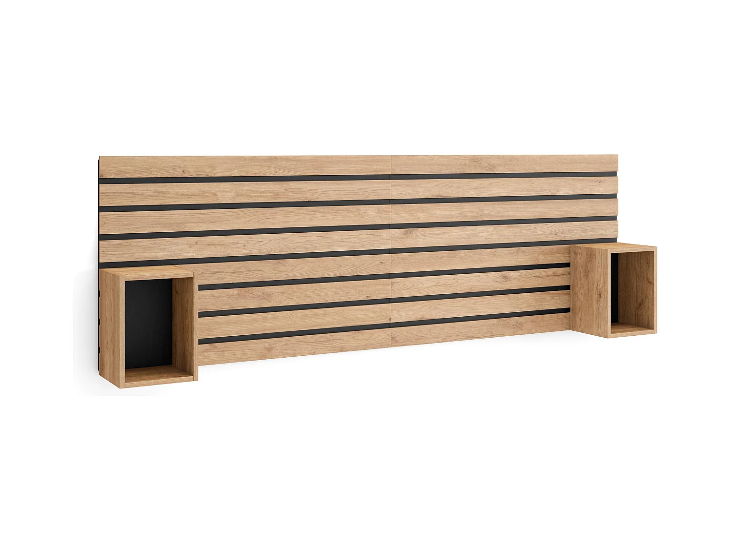 Hoofdeinde, Nachtkastjes, 214x70x3, Bed van 135,140,150,160cm, Lamellenwand, Eiken