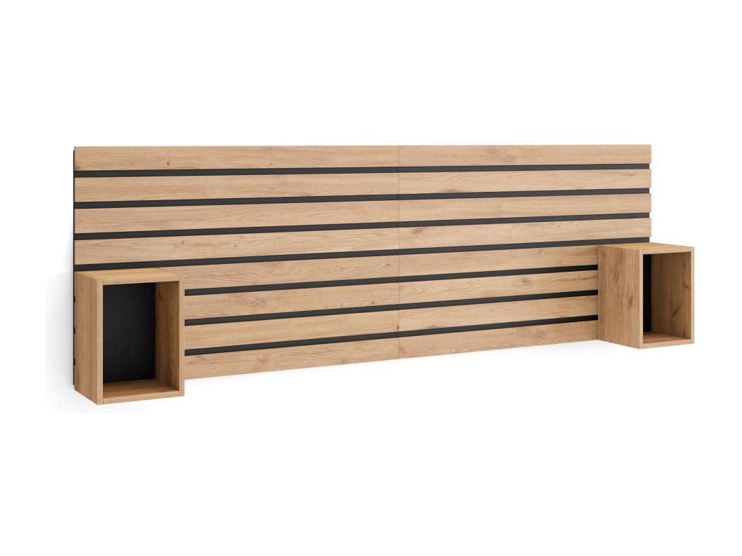 Hoofdeinde, Nachtkastjes, 214x70x3, Bed van 135,140,150,160 cm, Lamellenwand, Eiken
