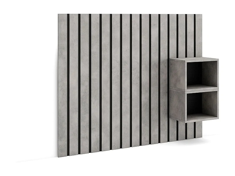 Hoofdeinde, Nachtkastjes, 133x107x3cm, Bed van 80,90,110cm, Lamellenwand, Cement