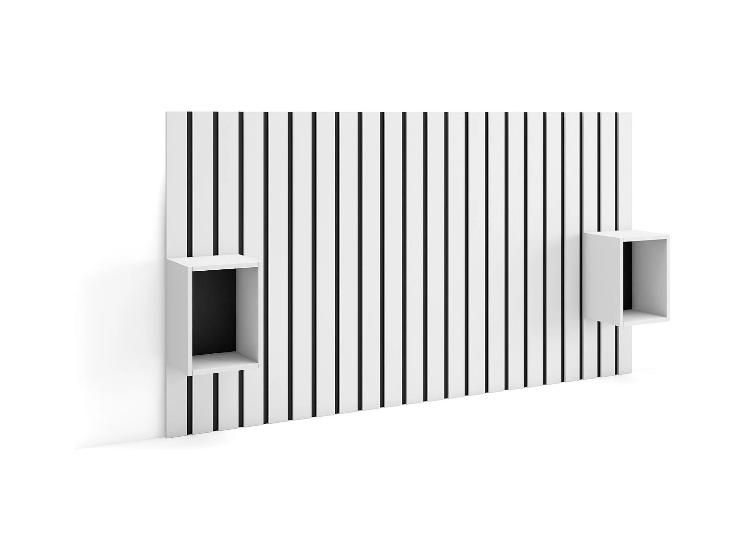 Hoofdeinde, Nachtkastjes, 196x107x3cm, Bed van 120,135,140cm, Lamellenwand, Wit