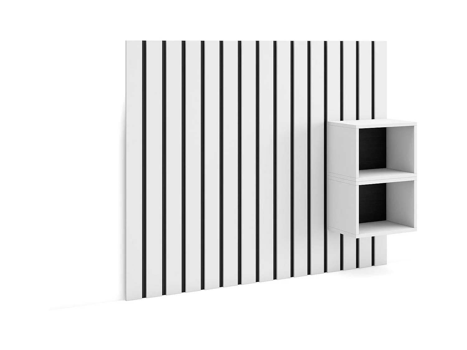 Hoofdeinde, Nachtkastjes, 133x107x3cm, Bed van 80,90,110cm, Lamellenwand, Wit