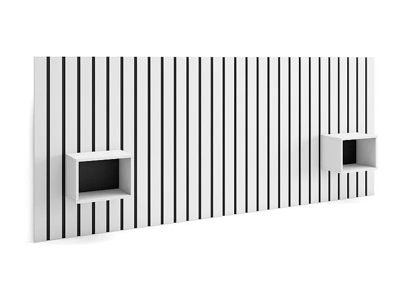 Hoofdeinde, Nachtkastjes, 258x107x3cm, Bed van 150,160,180cm, Lamellenwand, Wit