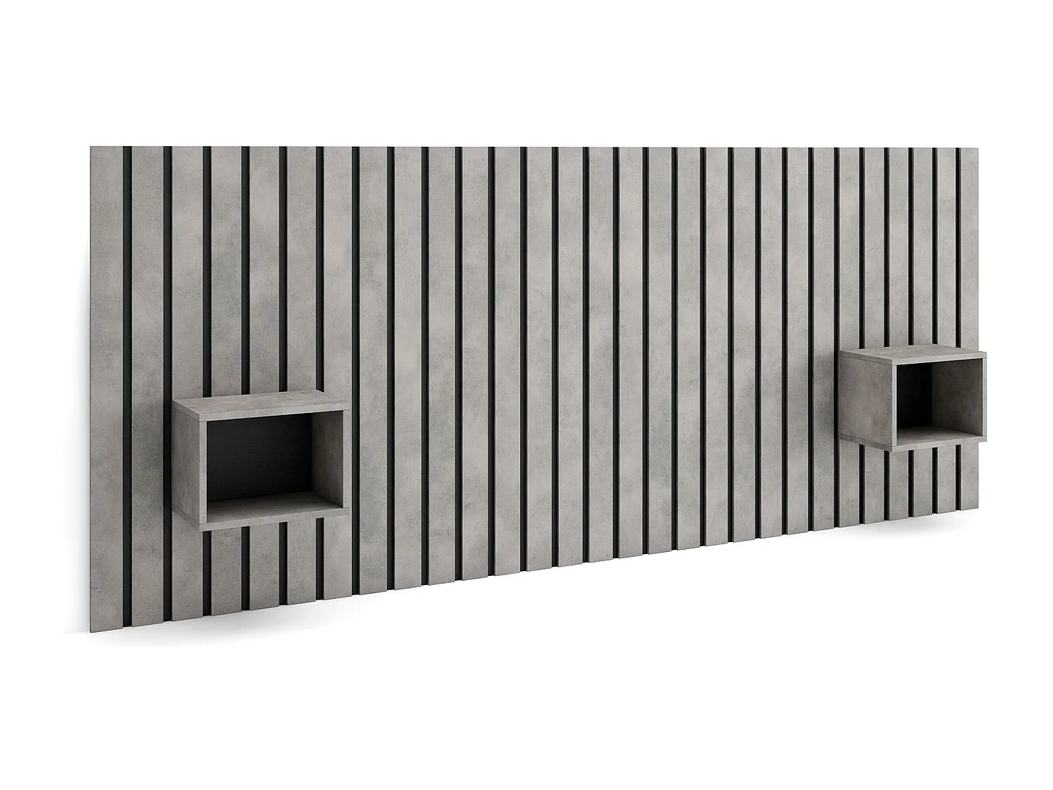 Hoofdeinde, Nachtkastjes, 258x107x3cm, Bed van 150,160,180cm, Lamellenwand, Cement