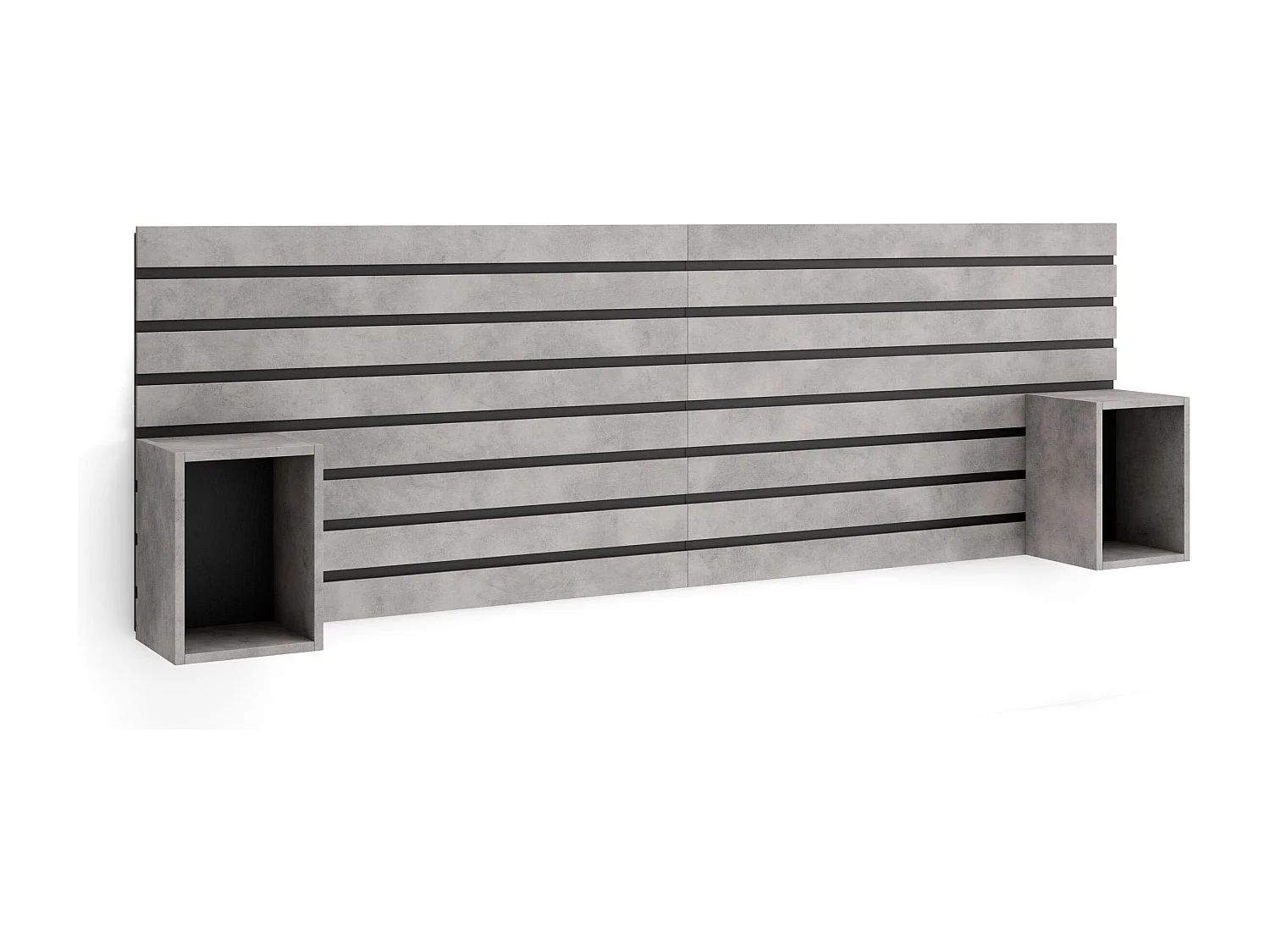 Hoofdeinde, Nachtkastjes, 214x70x3cm, Bed van 135,140,150,160cm, Lamellenwand, Cement
