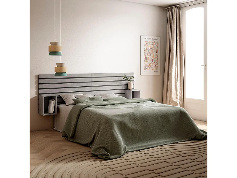 Hoofdeinde, Nachtkastjes, 214x70x3cm, Bed van 135,140,150,160cm, Lamellenwand, Cement