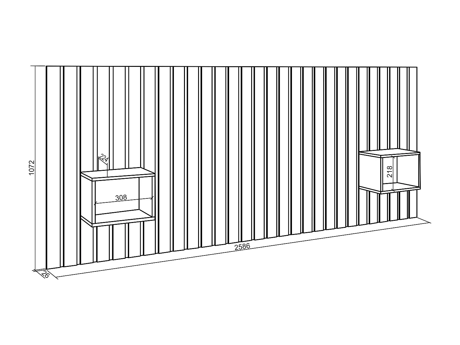 Tête de lit, 258x107x3 cm, Lit de 150,160,180 cm, Panneaux Muraux, Chêne