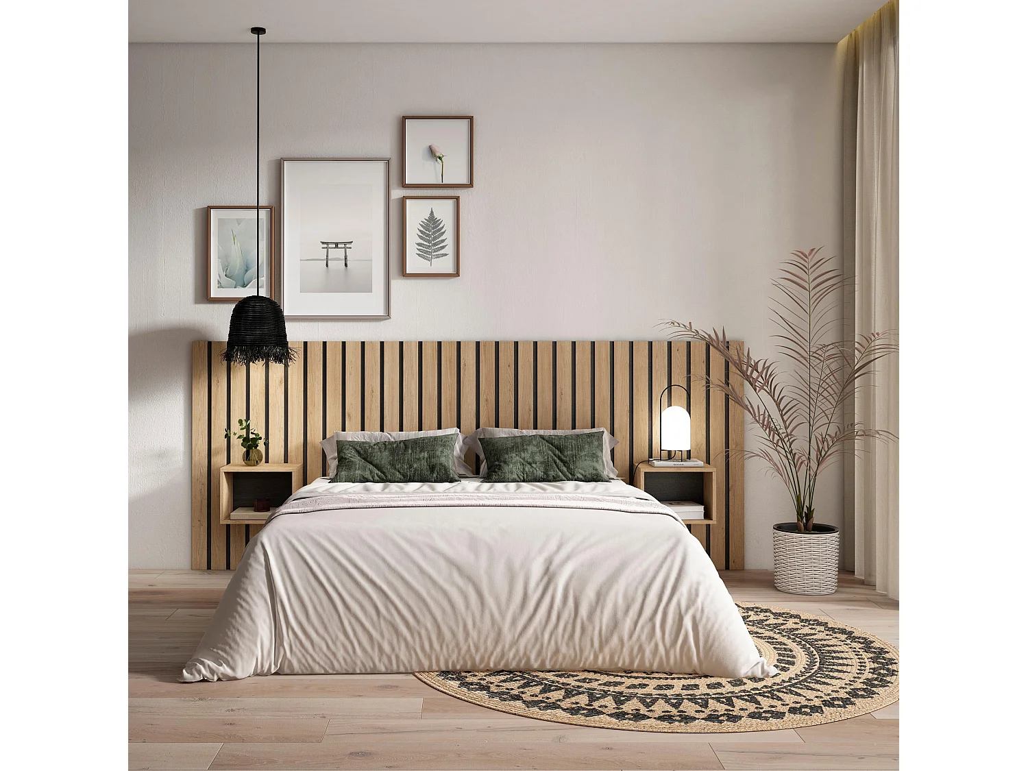 Tête de lit, 258x107x3cm, Lit de 150,160,180cm, Panneaux Muraux, Chêne