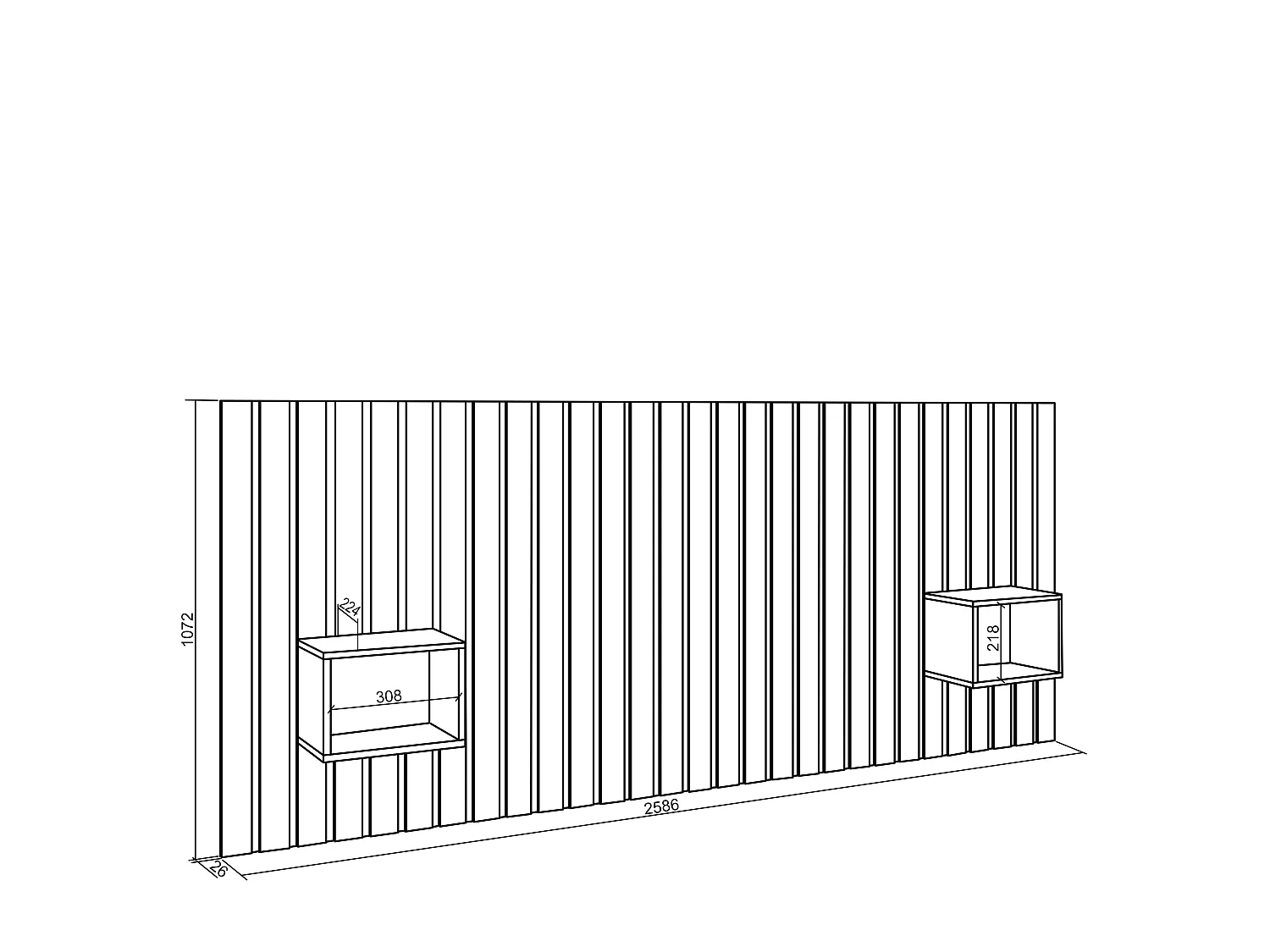 Tête de lit, 258x107x3cm, Lit de 150,160,180cm, Panneaux Muraux, Chêne