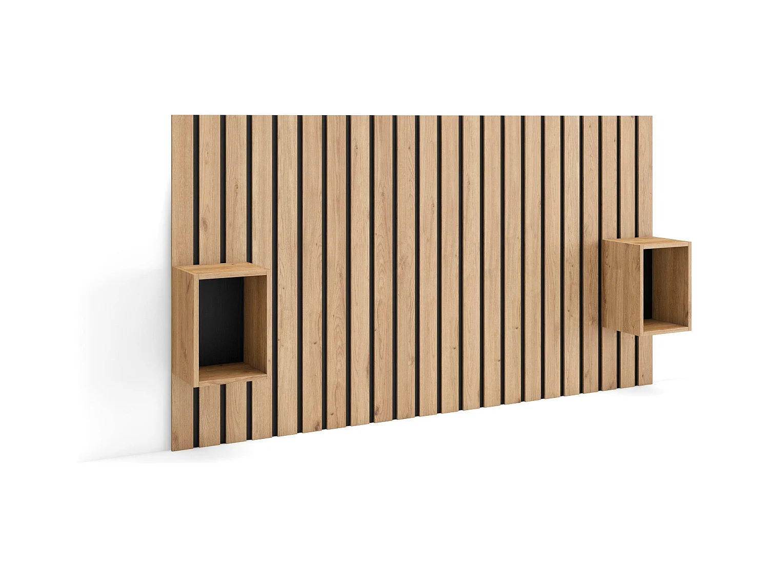 Hoofdeinde, Nachtkastjes, 196x107x3cm, Bed van 120,135,140cm, Lamellenwand, Eiken