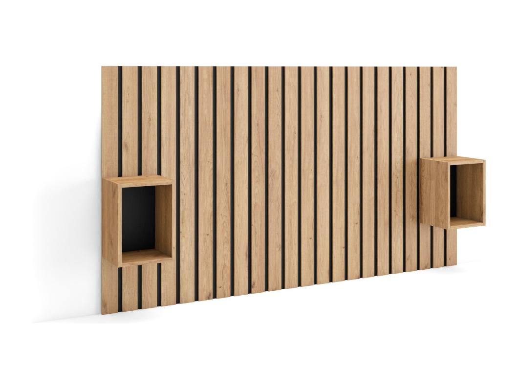 Hoofdeinde, Nachtkastjes, 196x107x3 cm, Bed van 120,135,140 cm, Lamellenwand, Eiken