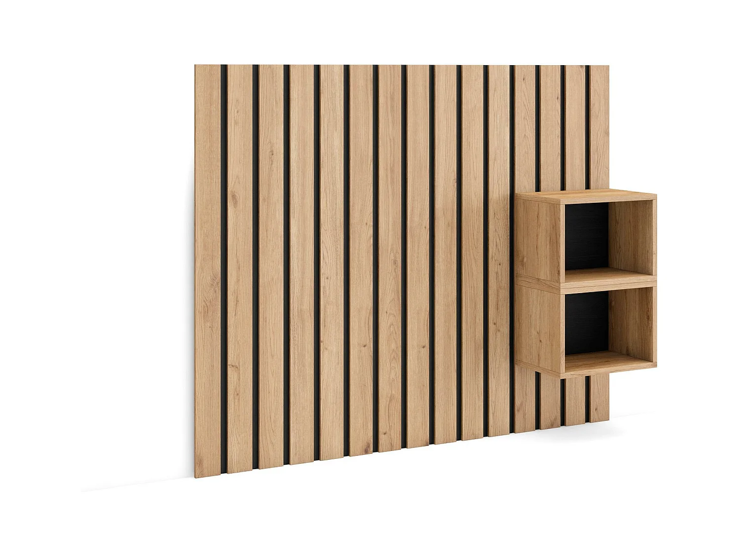 Hoofdeinde, Nachtkastjes, 133x107x3cm, Bed van 80,90,110cm, Lamellenwand, Eiken