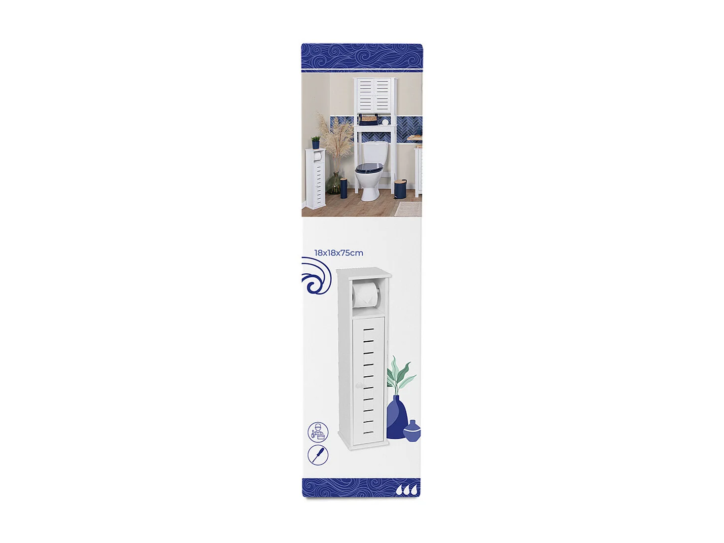 Meuble Réserve et Dérouleur de Papier WC 1 porte et 1 étagère H 75 cm - Blanc