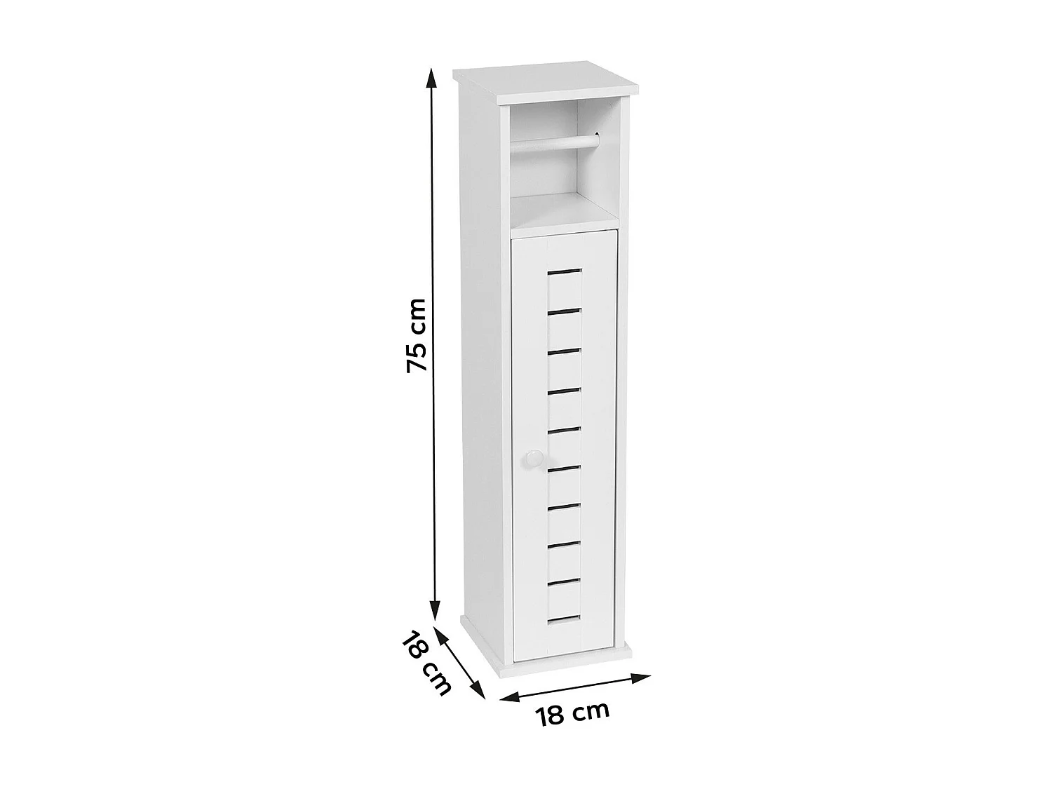 Meuble Réserve et Dérouleur de Papier WC 1 porte et 1 étagère H 75 cm - Blanc