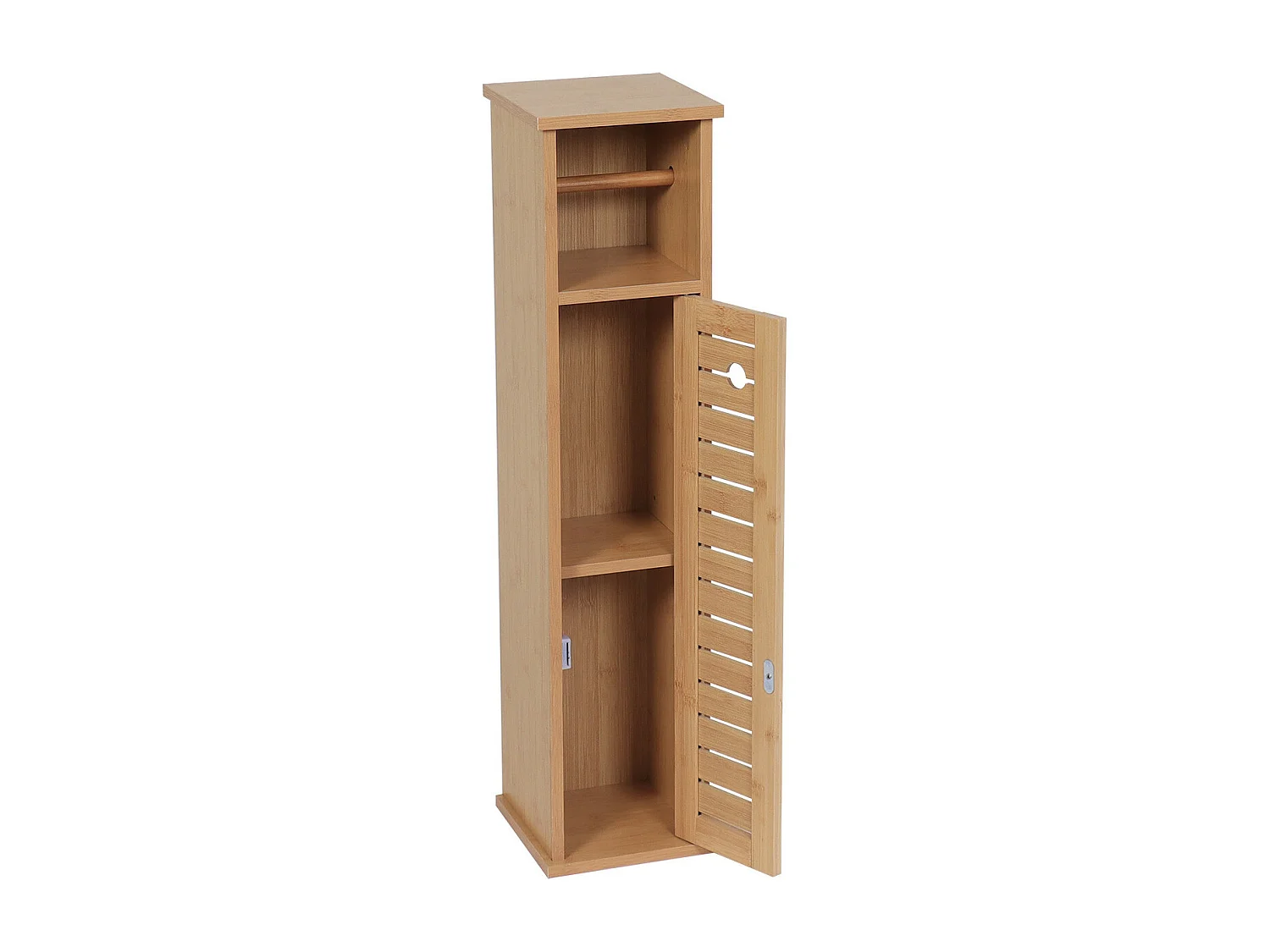 Meuble Réserve et Dérouleur de Papier WC 1 porte et 1 étagère H 75 cm - Naturel