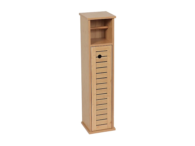 Meuble Réserve et Dérouleur de Papier WC 1 porte et 1 étagère H 75 cm - Naturel
