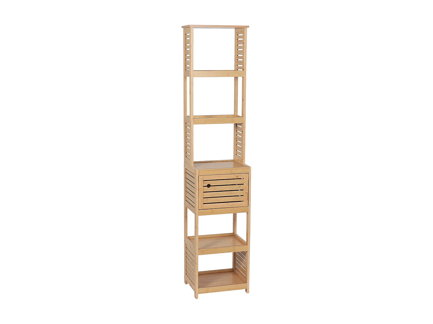 Meuble Colonne de Salle de bain 1 Porte 5 Étagères H 170 cm - Naturel