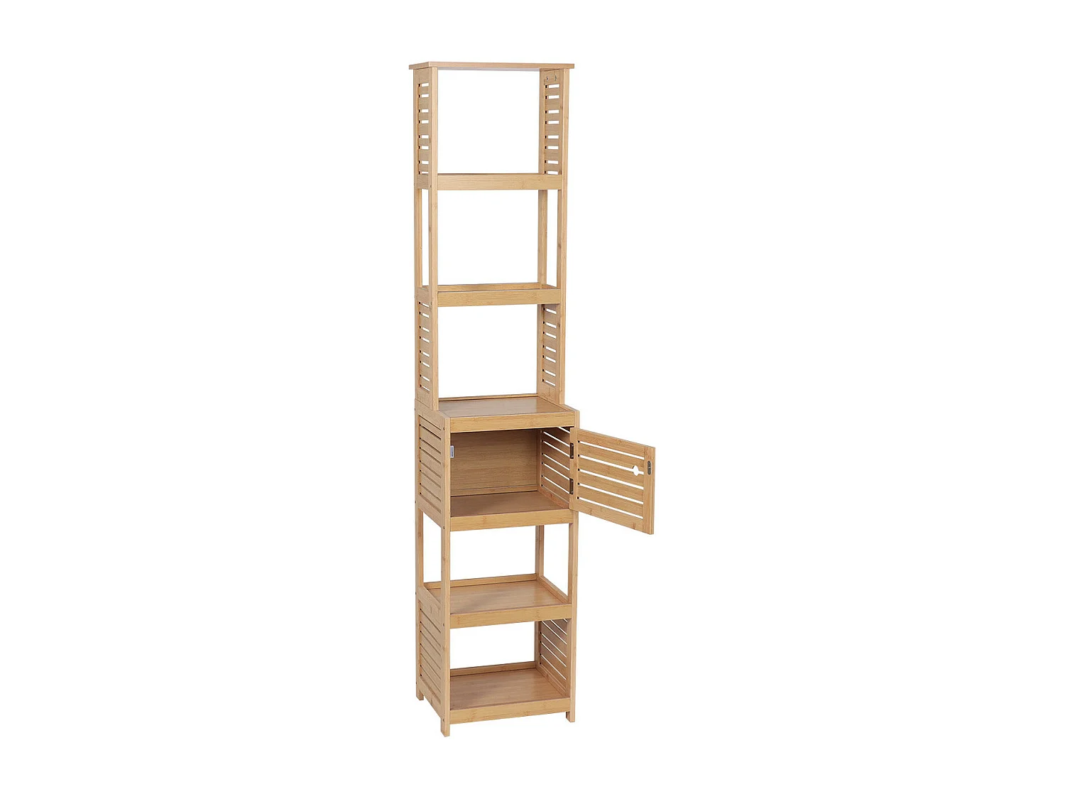 Meuble Colonne de Salle de bain 1 Porte 5 Étagères H 170 cm - Naturel