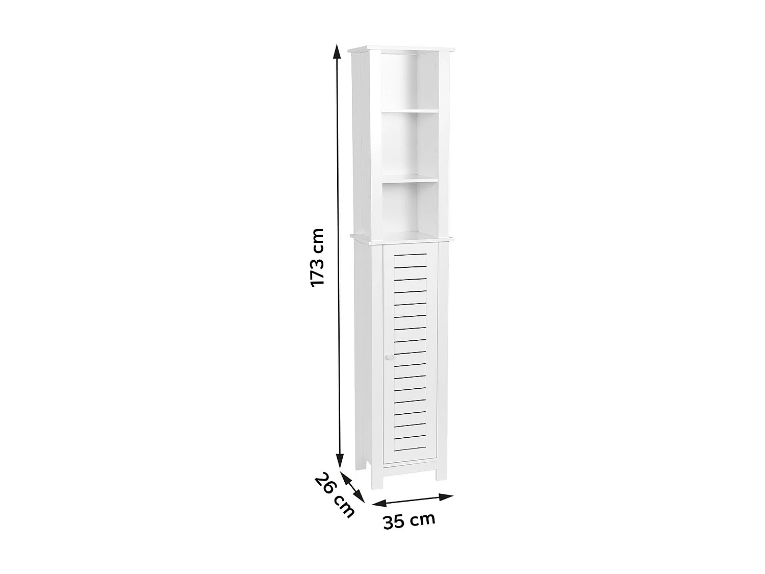 Meuble Colonne de Salle de bain 1 Porte 2 Étagères 3 Niches H 173 cm - Blanc