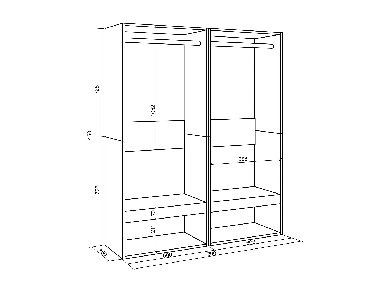 Open Kledingkast, 120x35x145cm, Voor slaapkamer, kamer, Kleren, Schoenen, Eiken