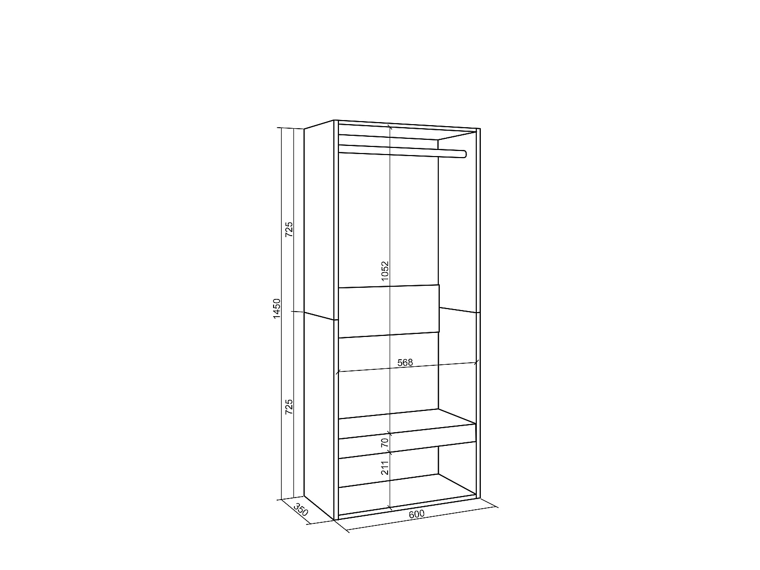 Armadio Aperto, 60x35x145cm, Camera da letto, stanza, Vestiti, scarpe, Cemento