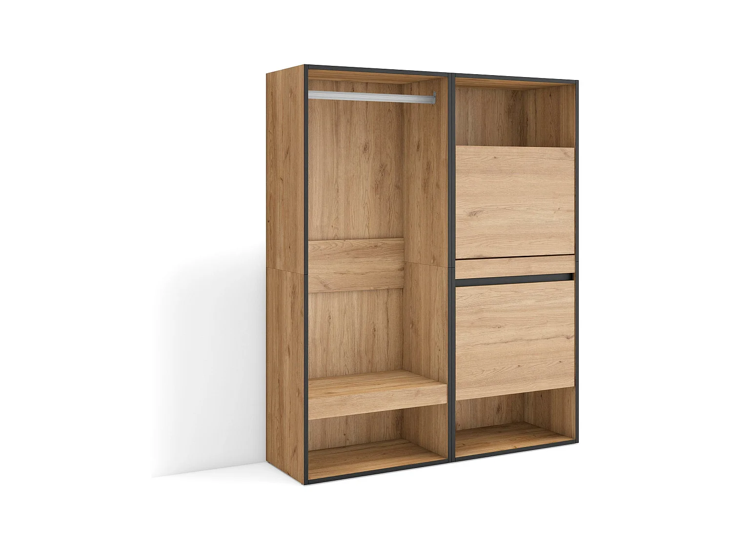 Open Kledingkast, 120x35x145cm, Voor slaapkamer, kamer, Schoenenkast, Eiken