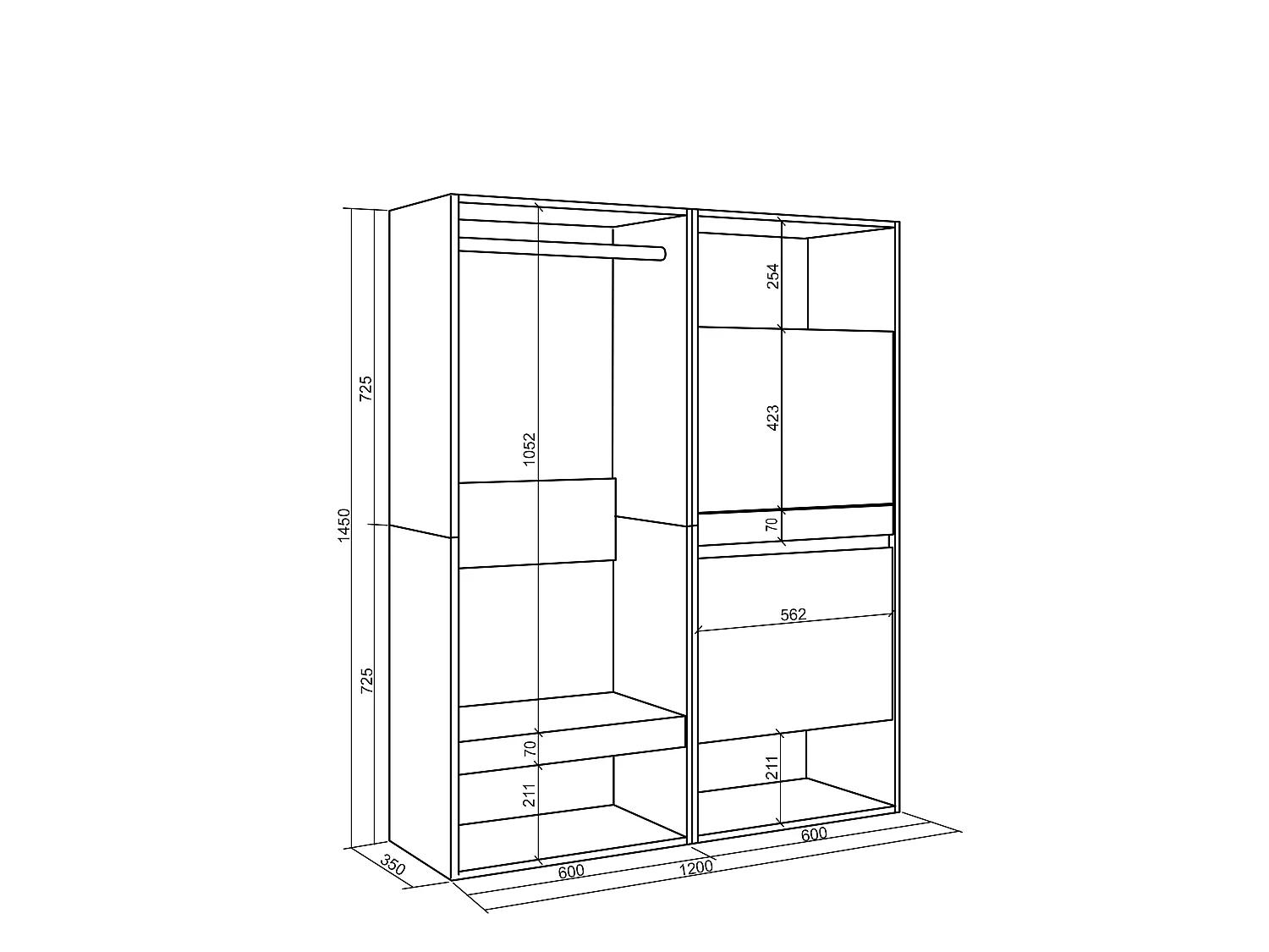 Armadio Aperto, 120x35x145cm, Camera da letto, stanza, Scarpiera, Rovere
