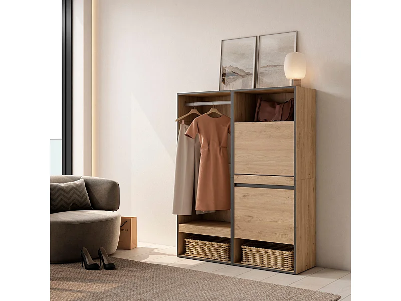 Armoire Vestiaire ouvert, 120x35x145 cm, Chambre à coucher, pièce, Meuble à Chaussures, Chêne
