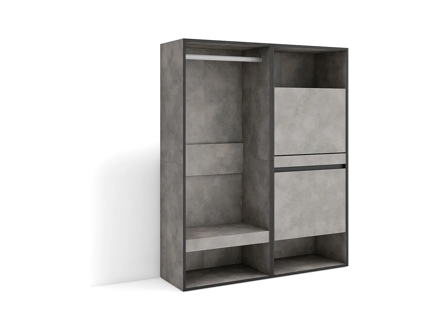 Armoire Vestiaire ouvert, 120x35x145 cm, Chambre à coucher, pièce, Meuble à Chaussures, Ciment