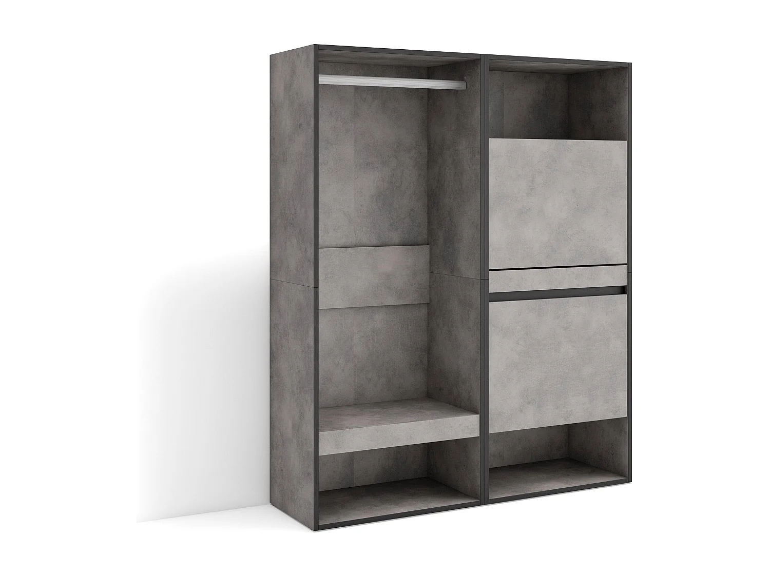 Armoire Vestiaire ouvert, 120x35x145 cm, Chambre à coucher, pièce, Meuble à Chaussures, Ciment