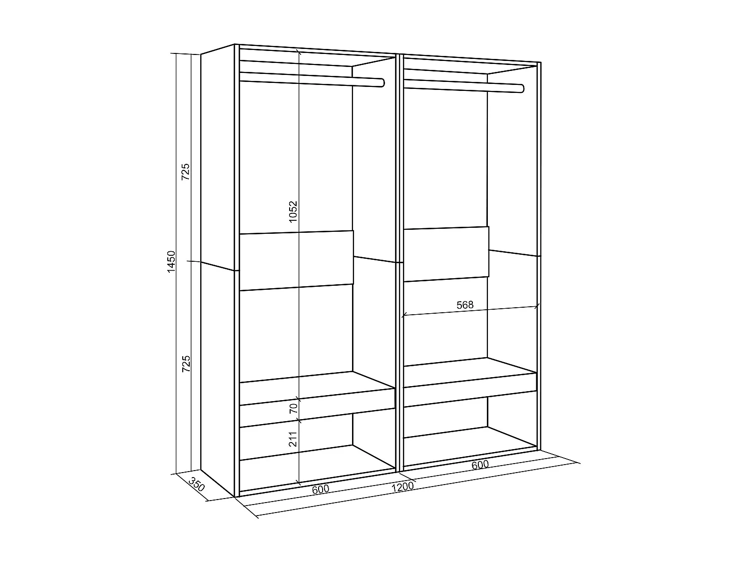 Armoire Vestiaire ouvert, 120x35x145 cm, Chambre à coucher, pièce, Vêtement, Dressing, Blanc