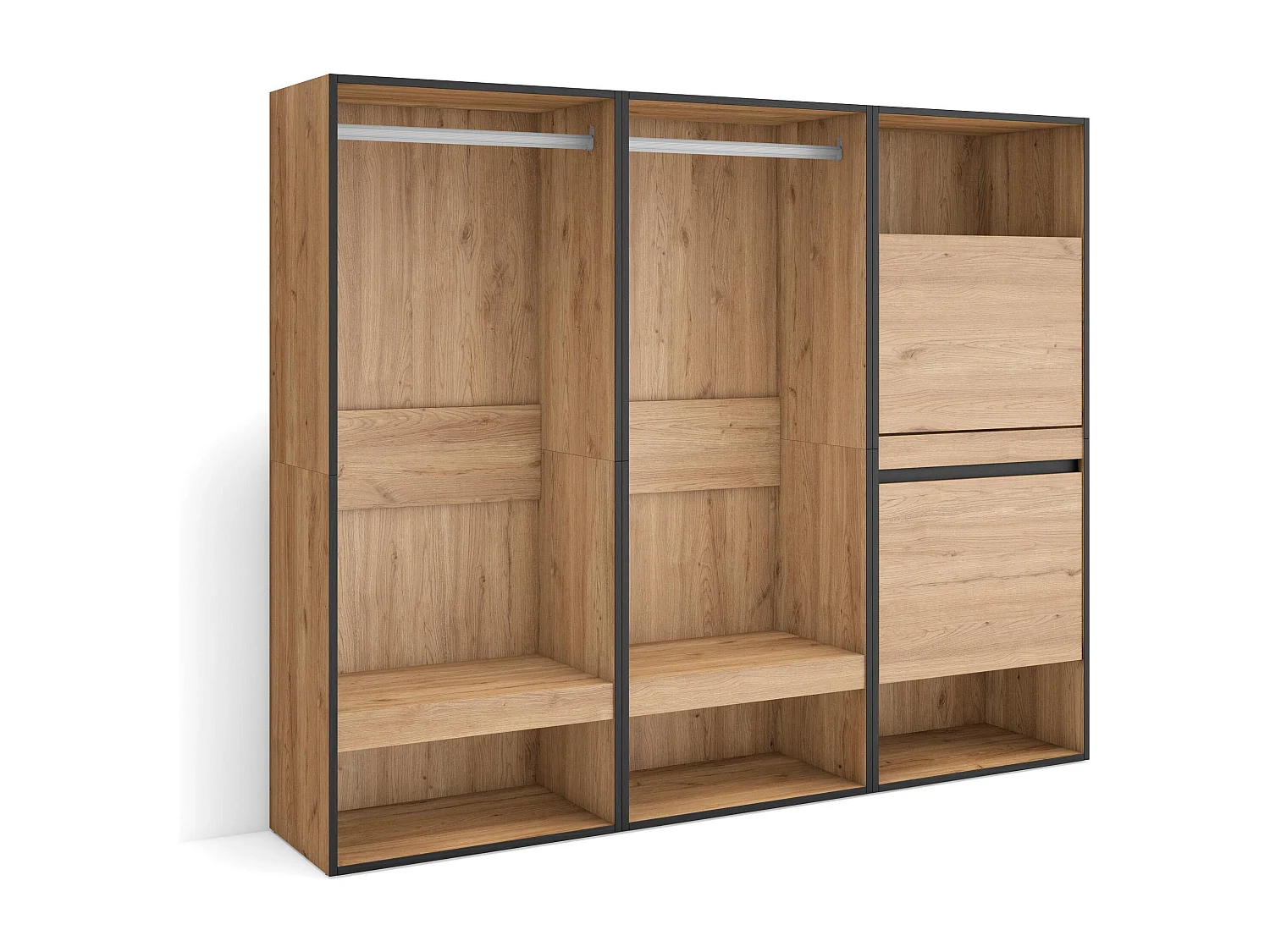 Roupeiro aberto, 180x35x145cm, Para quarto, dormitório, Sapateira, Carvalho