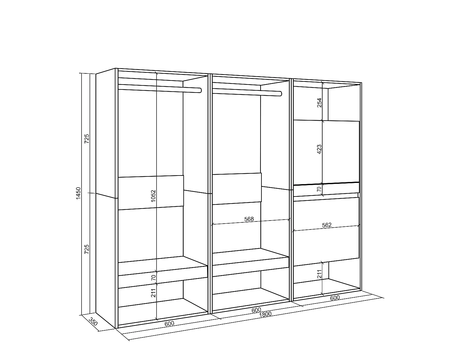 Roupeiro aberto, 180x35x145cm, Para quarto, dormitório, Sapateira, Carvalho