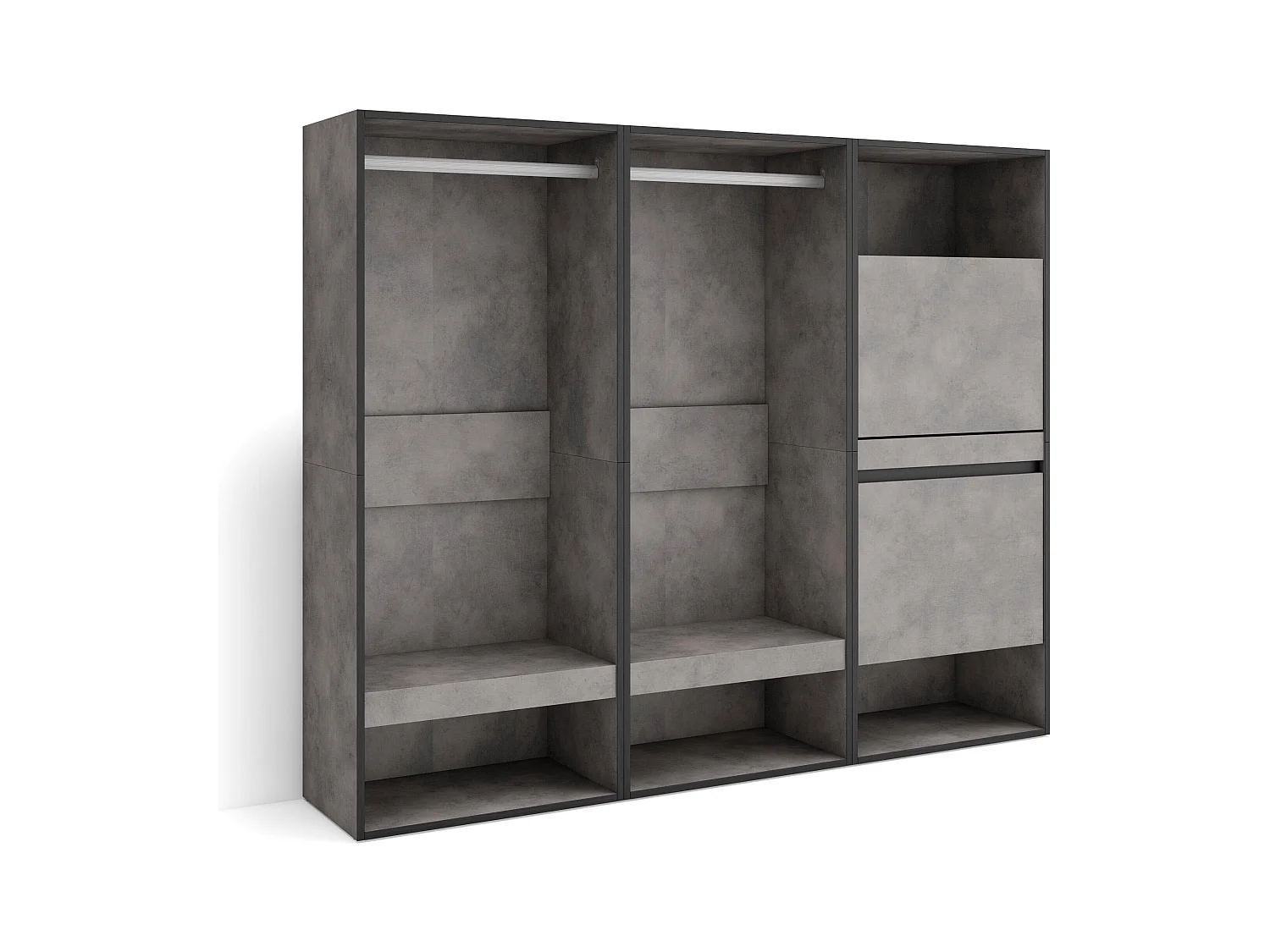 Armoire Vestiaire ouvert, 180x35x145 cm, Chambre à coucher, pièce, Meuble à Chaussures, Ciment