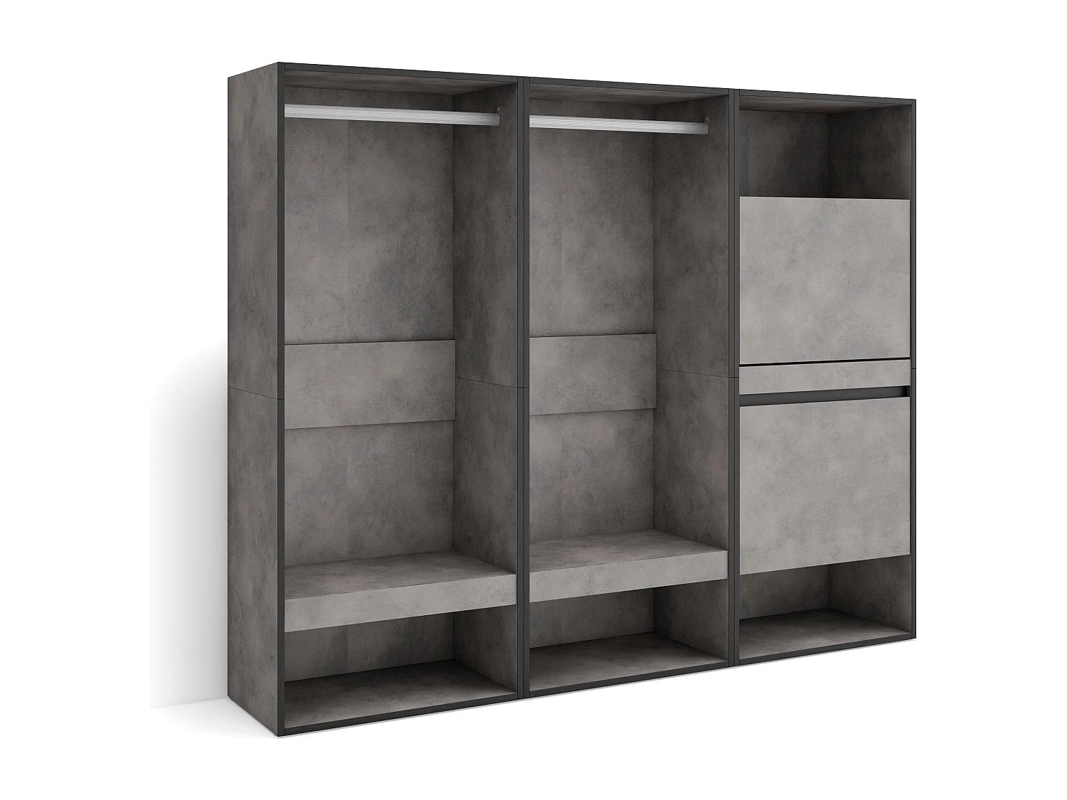 Armoire Vestiaire ouvert, 180x35x145 cm, Chambre à coucher, pièce, Meuble à Chaussures, Ciment