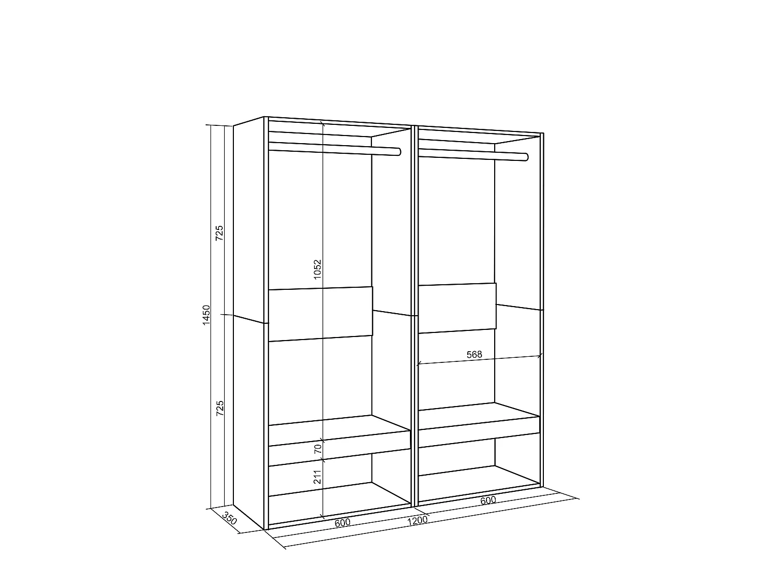 Armoire Vestiaire ouvert, 120x35x145cm, Chambre à coucher, pièce, Vêtement, Dressing, Ciment
