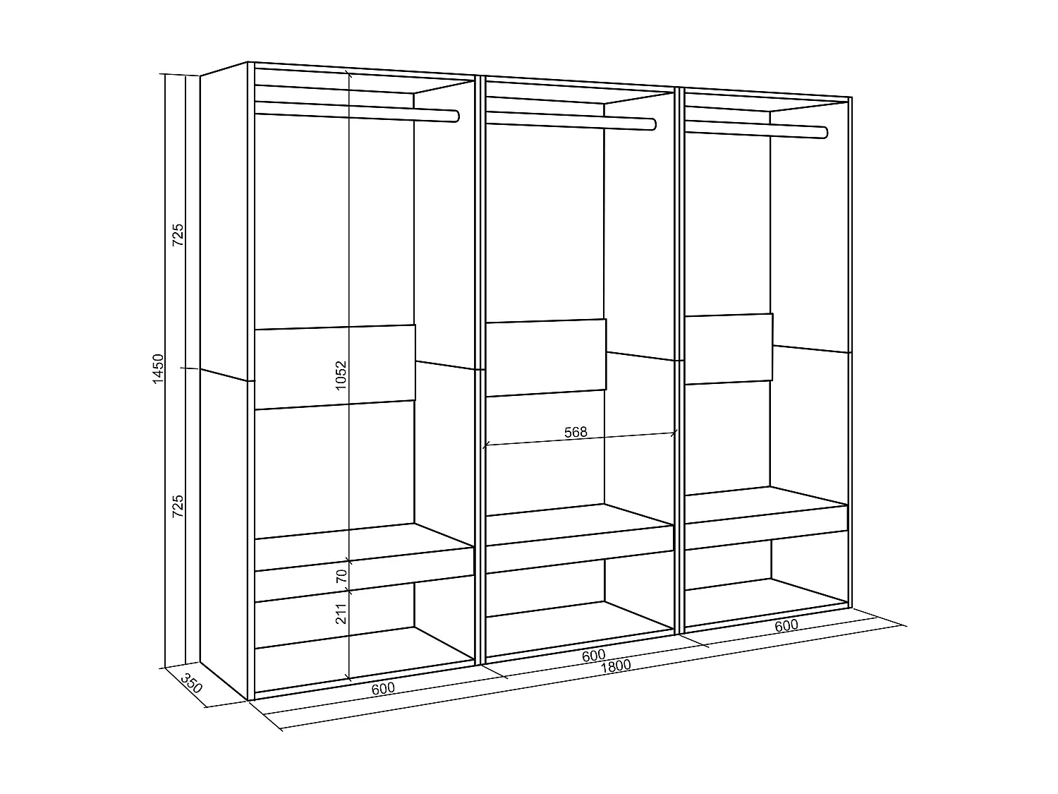 Open Kledingkast, 180x35x145cm, Voor slaapkamer, kamer, Kleren, Schoenen, Wit
