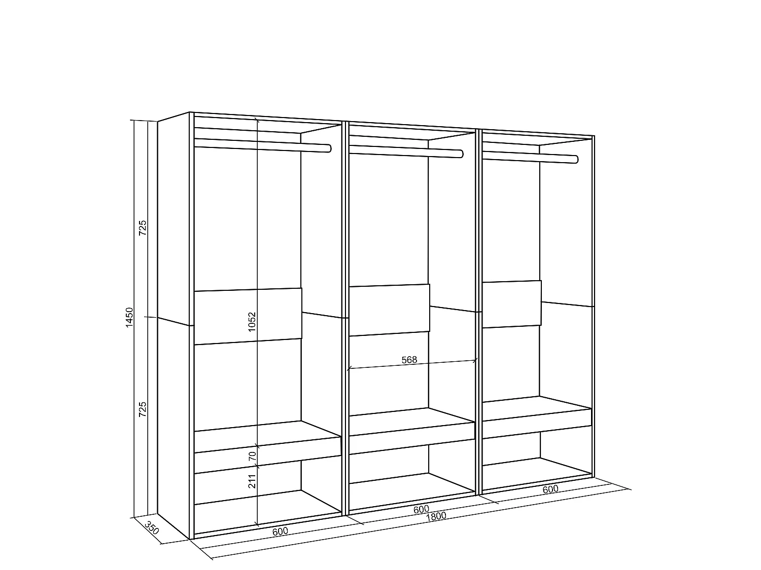 Vestidor abierto, 180x35x145cm, Dormitorio, habitación, Armario, perchero, Cemento