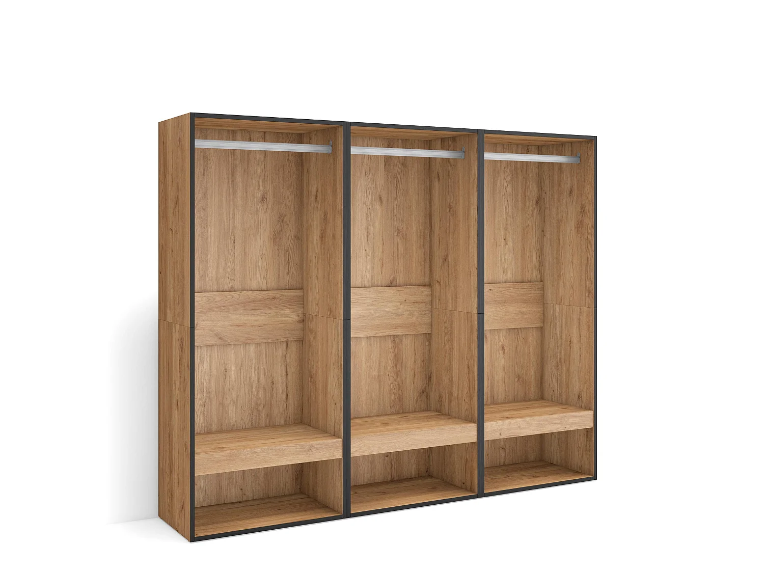 Open Kledingkast, 180x35x145cm, Voor slaapkamer, kamer, Kleren, Schoenen, Eiken