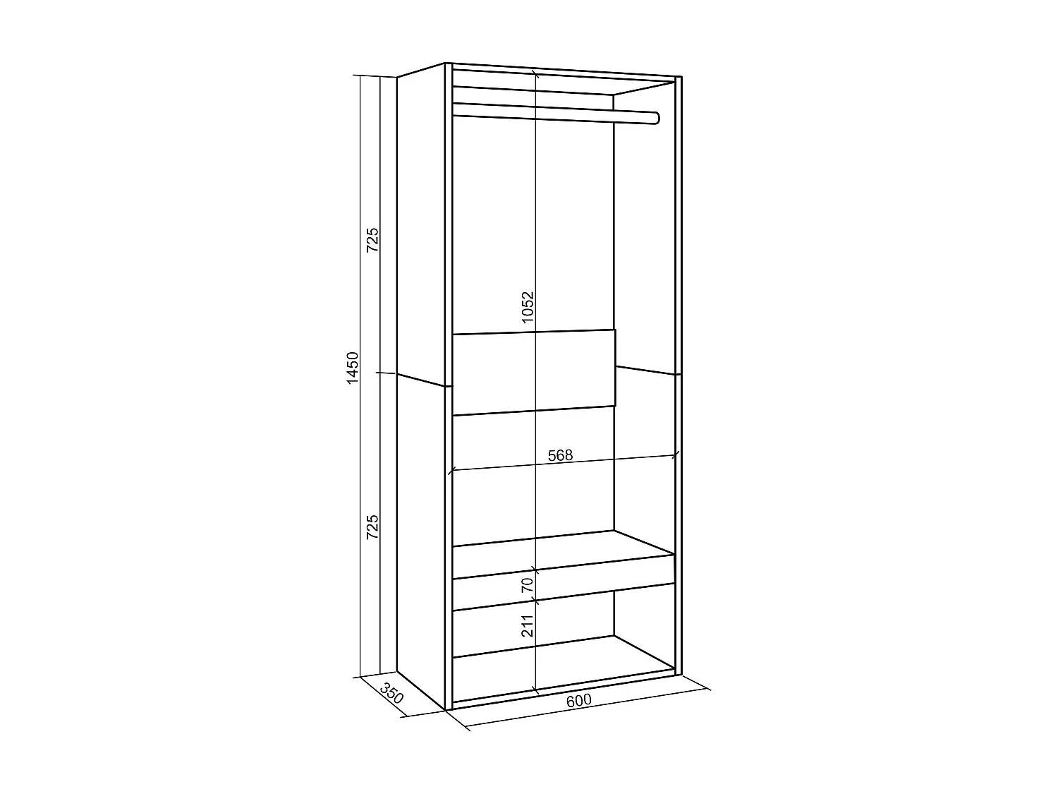 Open Kledingkast, 60x35x145cm, Voor slaapkamer, kamer, Kleren, Schoenen, Wit