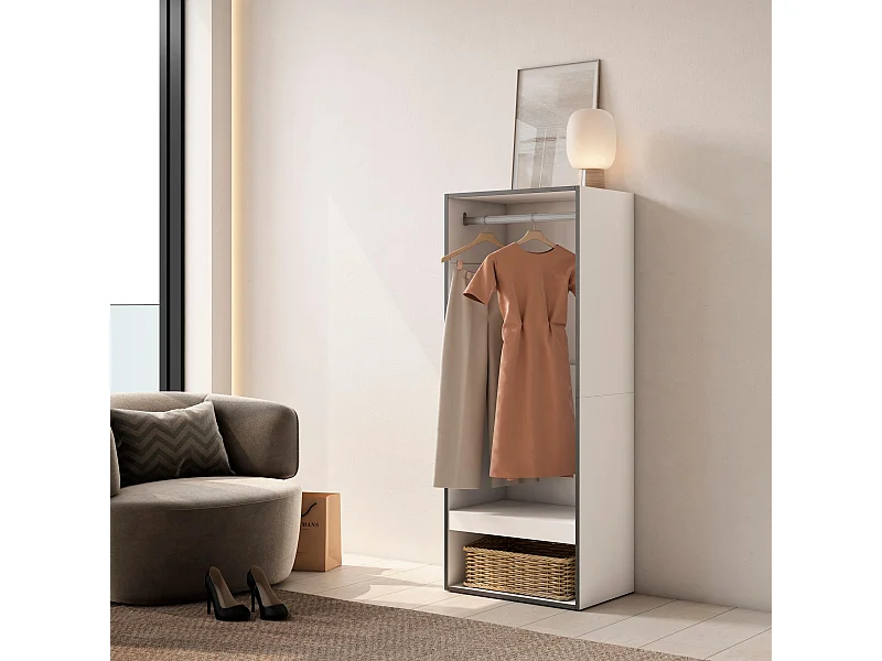 Open Kledingkast, 60x35x145cm, Voor slaapkamer, kamer, Kleren, Schoenen, Wit