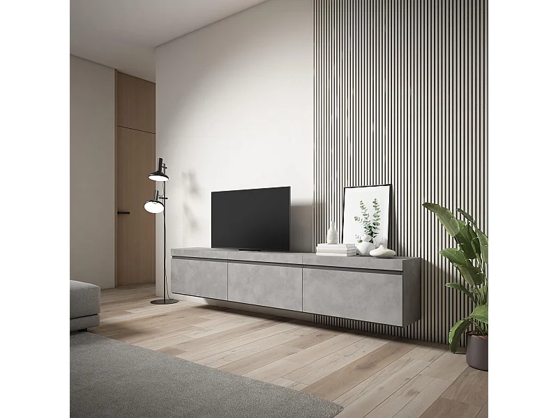 TV-Meubel, Lowboard, 240x35x45cm, Hangend, Cement