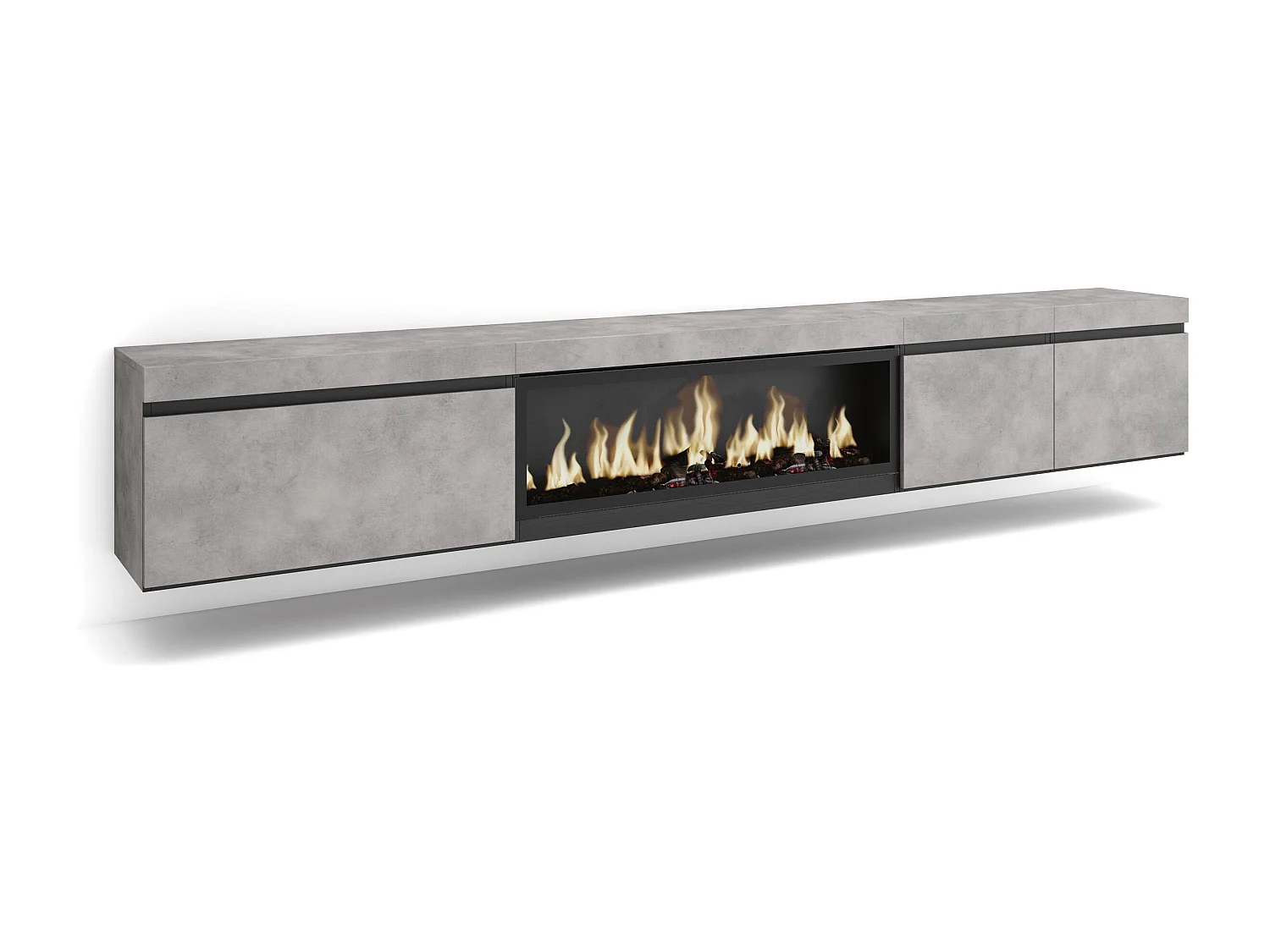 TV-Meubel, Lowboard, 288x35x45cm, Groot formaat TV, Elektrische haard XXL, Hangend, Cement
