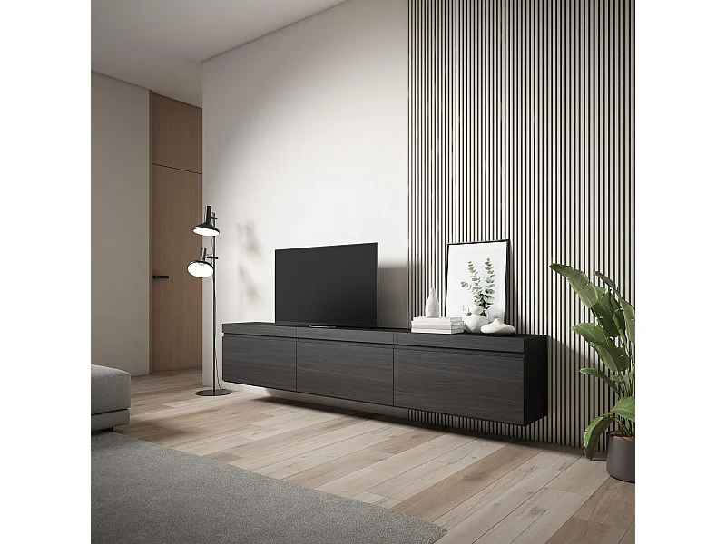 Meuble TV, Banc Télé, 240x35x45 cm, Suspendu, Mural, Noir